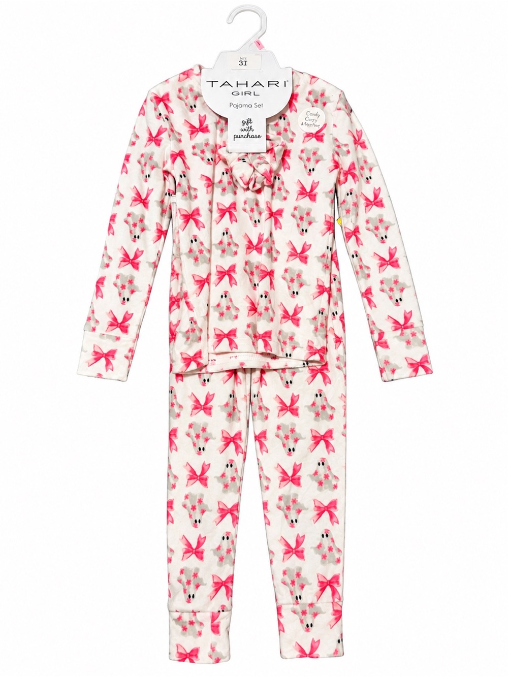 Tahari Girl White and Pink Bow Print Pajama Set